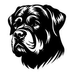 Rottweiler's head is a black and white logo. EPS vector graphics.