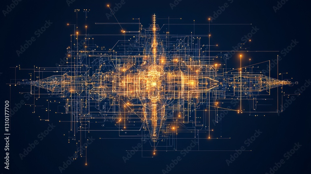 Poster abstract digital art featuring luminous lines and particles on a dark background, creating a futuris