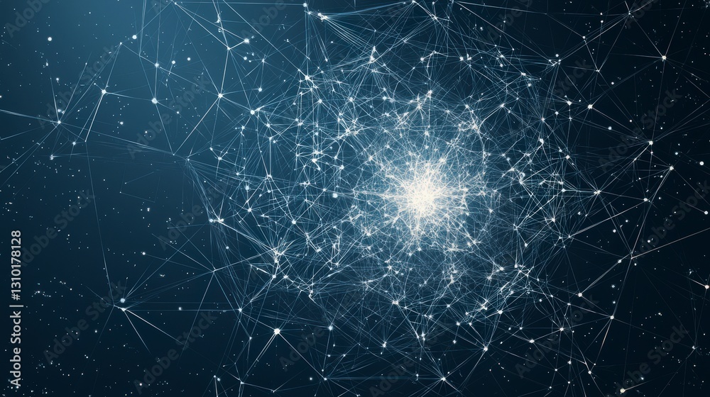 Poster a dynamic web of interconnected nodes radiates light against a dark background, symbolizing networks