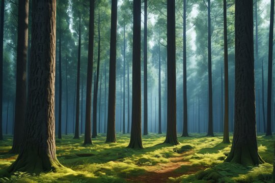 there is a path in the middle of a forest with tall trees