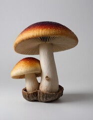 Two mushrooms on a white background