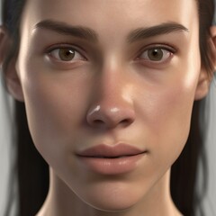 A highly detailed, hyper-realistic close-up portrait of an AI-generated human face. This digital artwork features lifelike skin textures, expressive eyes, and natural lighting.