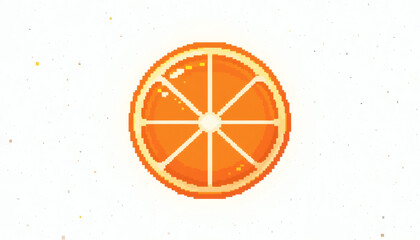 Retro 8-bit Pixel Orange with Bold Bright Color and Simplified Circular Design, Isolated on White Background