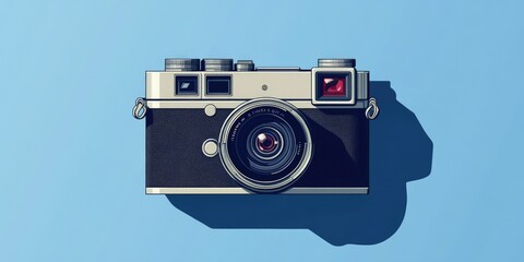 Vintage Camera on Blue Background