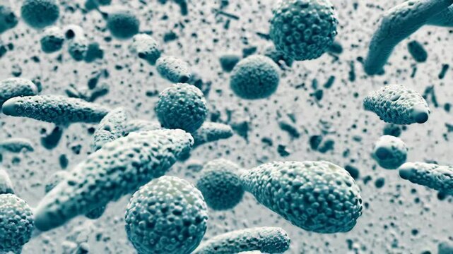 Microscopic organisms are floating and moving in groups