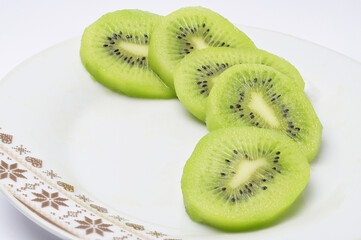 Kiwi Fruit Slice Close Up, Fresh and Healthy Food, Green Color,  Isolated