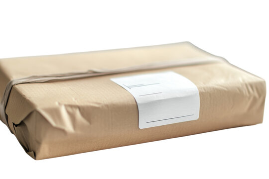 Brown paper package tied with string placed on a flat surface ready for delivery