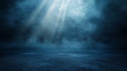 atmospheric fog and light rays on empty asphalt floor