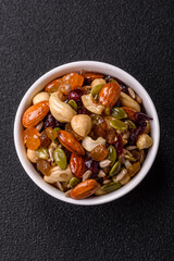 Honeyed cashew nuts, walnuts, hazelnuts, pine nuts and dried fruits