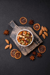 Honeyed cashew nuts, walnuts, hazelnuts, pine nuts and dried fruits