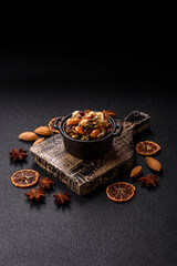 Honeyed cashew nuts, walnuts, hazelnuts, pine nuts and dried fruits