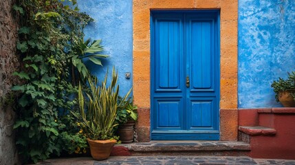 Obraz premium San Miguel de Allende Blue Door: Exploring Mexico's Colorful Architecture