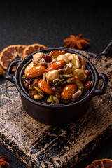 Honeyed cashew nuts, walnuts, hazelnuts, pine nuts and dried fruits