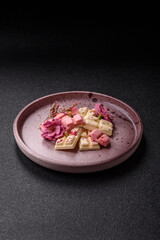 Multicolored handmade chocolate bars pink, white, brown colors