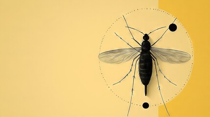   A close-up photo of a clock with a bug on its face, set against a yellow-colored wall background