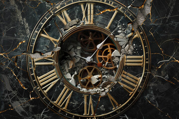 Obraz premium Dramatic Time Traveler Shattering a Clock Symbolizing the Destruction of Time, Generative AI