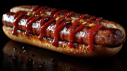 Perfectly grilled hot dog with condiments picture