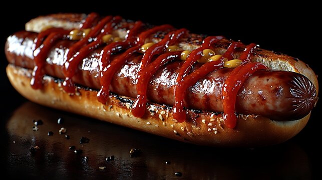 Perfectly grilled hot dog with condiments picture