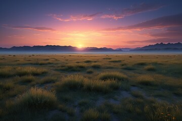 Obraz premium grassy field with a sunset in the background