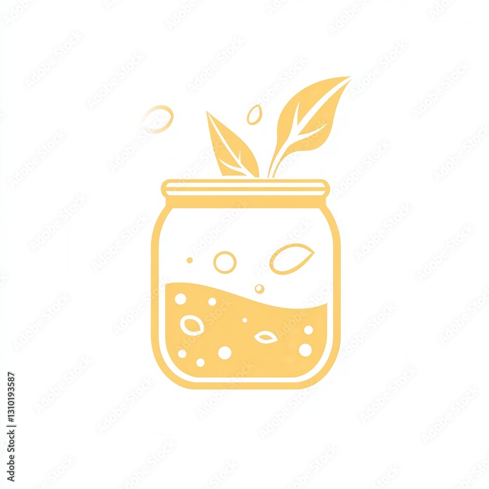 Aufkleber minimalist fermentation design featuring an abstract jar with bubbles and leaves for probiotic food 