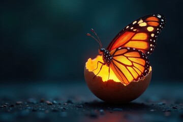 Obraz premium Intricate butterfly wings emerge from a cracked, glowing egg , psyche, metamorphosis, imagination