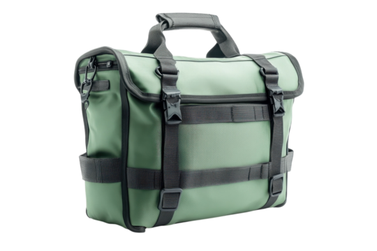 Stylish green messenger bag with sturdy handles and compartments for organization and travel convenience