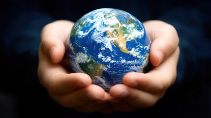 A person carefully holding a miniature representation of planet earth