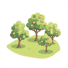 A group of apple trees in a green meadow, representing an abundant and fruitful harvest in nature.