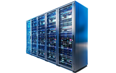 A Cloud Computing Server Farm Displayed in Isolation on a White Background Isolated on transparent background PNG