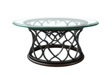 Modern glass top coffee table with intricate metal base suitable for stylish living room decor