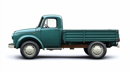 Teal vintage pickup truck, side profile