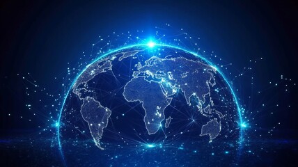 digital blue background with global network and technology concept