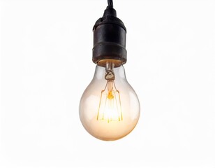 Vintage Light Bulb Hanging with Idea Concept on an Isolated White Background