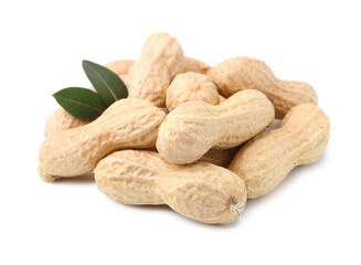 Pile of unpeeled peanuts isolated on white