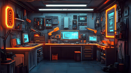 Futuristic Tech Workshop Interior