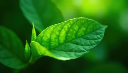 Obraz premium Subtle light & shadow play across lush green leaf surface , abstract, foliage texture, summer