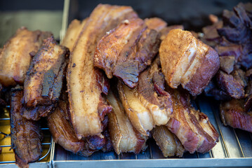 Heap of smoked ham and bacon