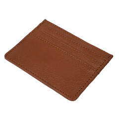 Simple small leather wallet that serves to store a few cards and a little money, isolated on white background