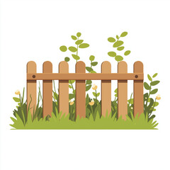 Obraz premium A rustic wooden fence partially covered in greenery, blending beautifully with the surrounding natural environment in a backyard or countryside