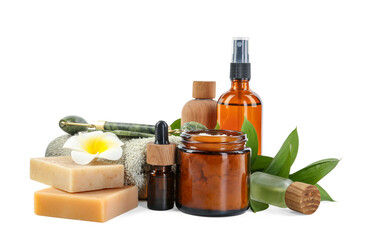 Different body care products isolated on white