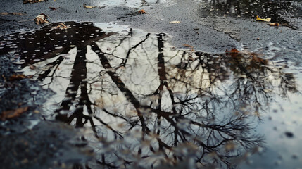 rainwater in puddles with beautiful reflections