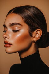 Elegant portrait showcasing radiant skin, defined features, and
