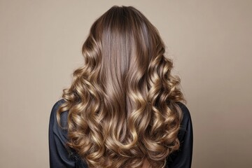 Fototapeta premium Shiny cascading curls flow gracefully, showcasing rich tones and