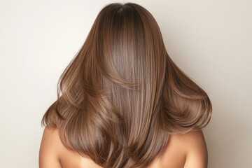 Fototapeta premium Long, flowing hair cascades beautifully, radiating shine and ele