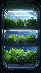 Spacecraft hydroponic garden view of Earth