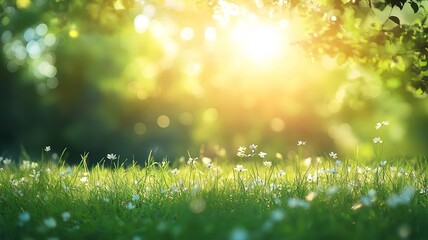 summer nature background with sunlight and blurred greenery