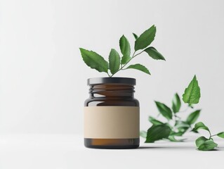 Amber glass jar with plant