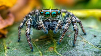 Fototapeta premium a close up of a jumping spider Hyllus