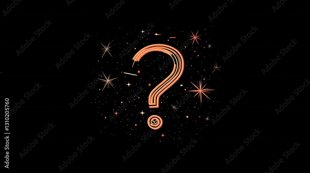 Poster minimalist glowing question mark icon with light bursts in modern flat style for creative inquiries 
