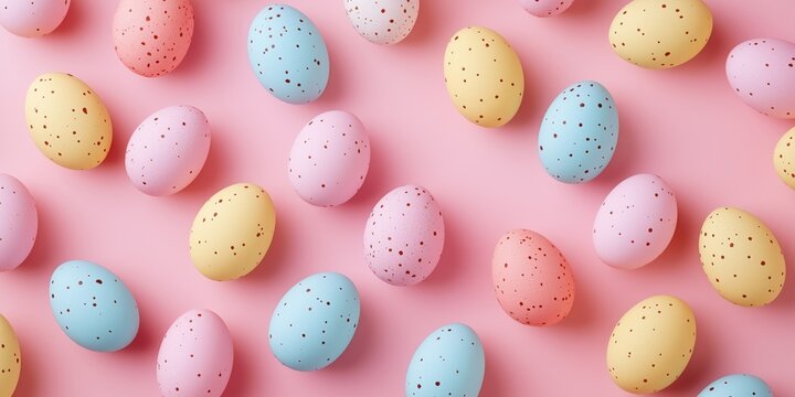 Colorful Easter Eggs on Pink Background